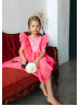 Flutter Sleeves Pink Satin Tulle Flower Girl Dress